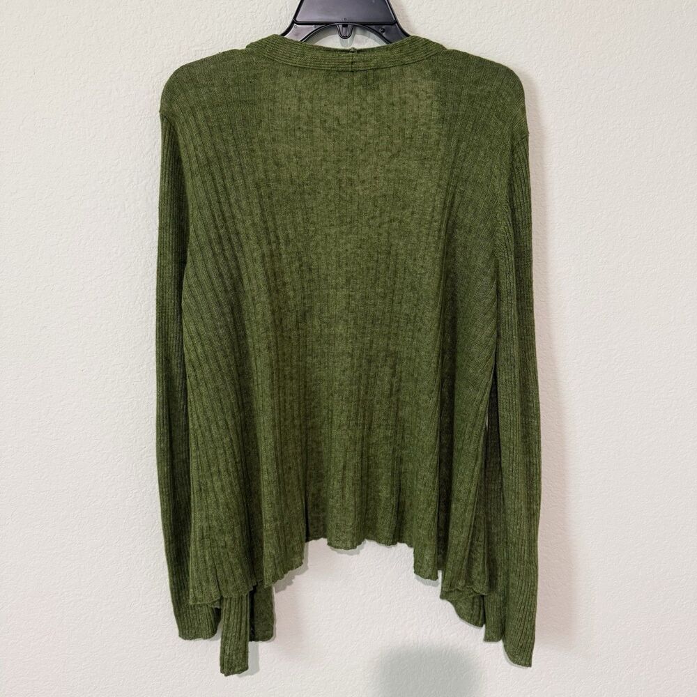 Eileen Fisher Cardigan Womens Size Large Green Linen Open Front - Picture 2 of 7
